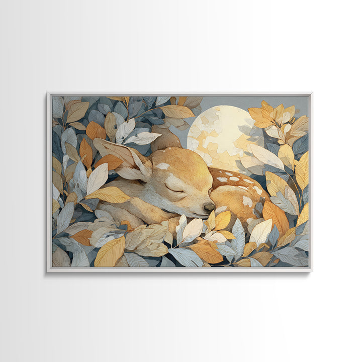 Deer Fawn Sleeping Framed Canvas Print, Nursery Art, Minimalist Decor, Nursery Decor, Fine Art, Nursery, Nursery Wall Decor, NUR-3x2-99