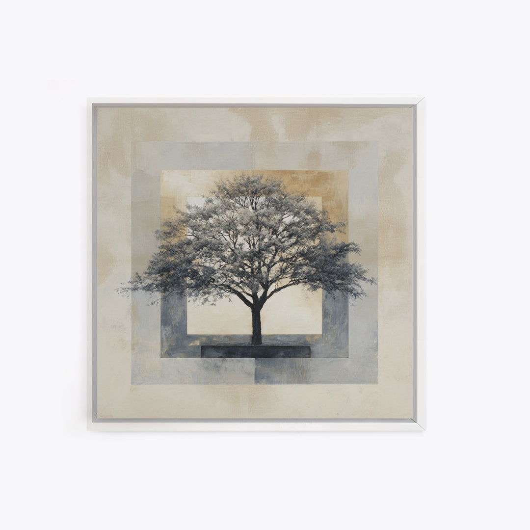 Ink Wash Tree Symbolizing Stability Framed Canvas Print, Office Art, Bedroom Wall Art, Office Decor, Fine Art, Focus, OFF-1x1-38