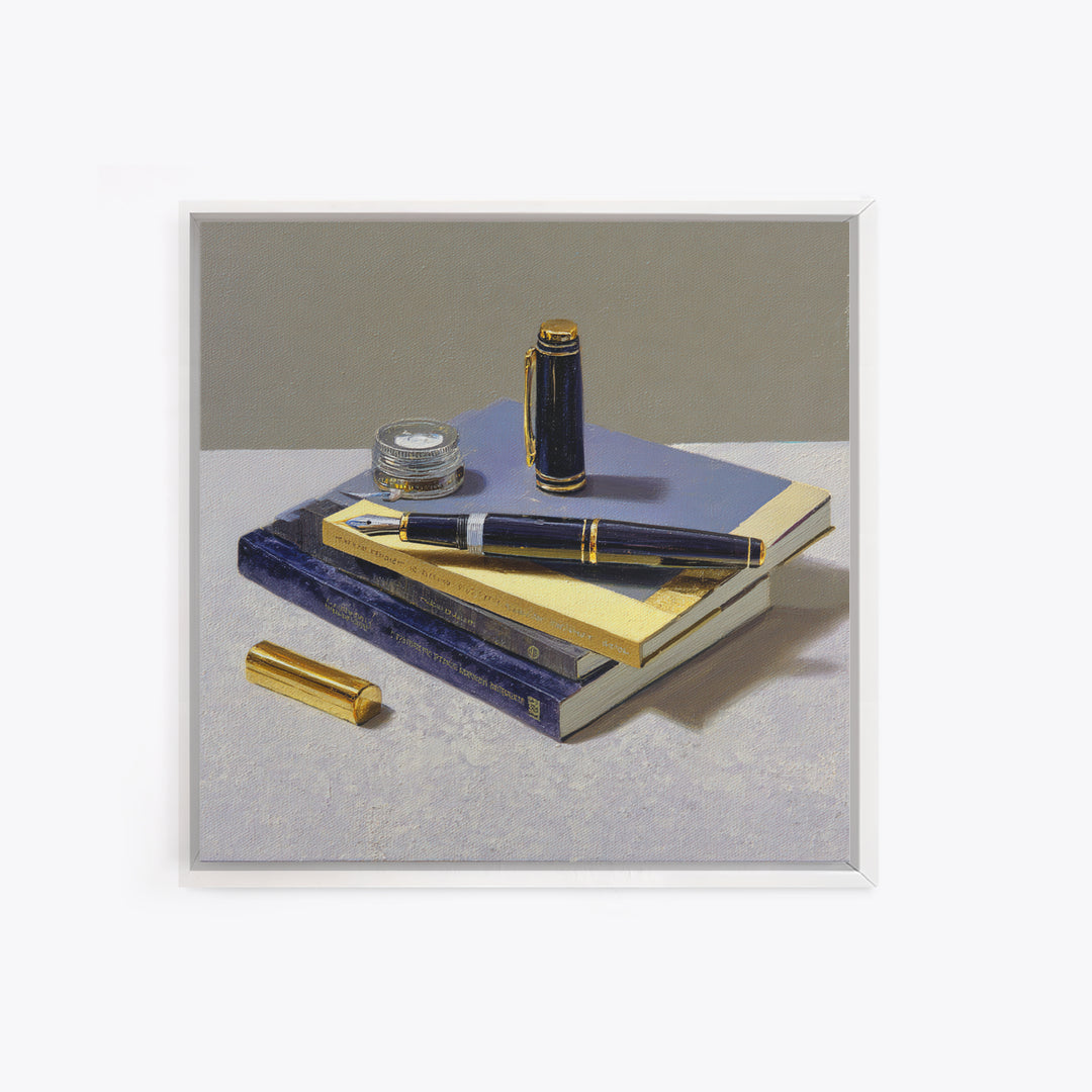 Fountain Pen and Notebook Still Life Without Framed Canvas Print, Office Art, Dopamine Decor, Office Decor, Fine Art, Focus, OFF-1x1-46