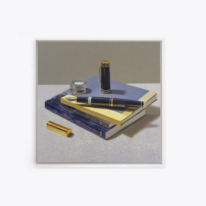 Fountain Pen and Notebook Still Life Without Framed Canvas Print, Office Art, Dopamine Decor, Office Decor, Fine Art, Focus, OFF-1x1-46