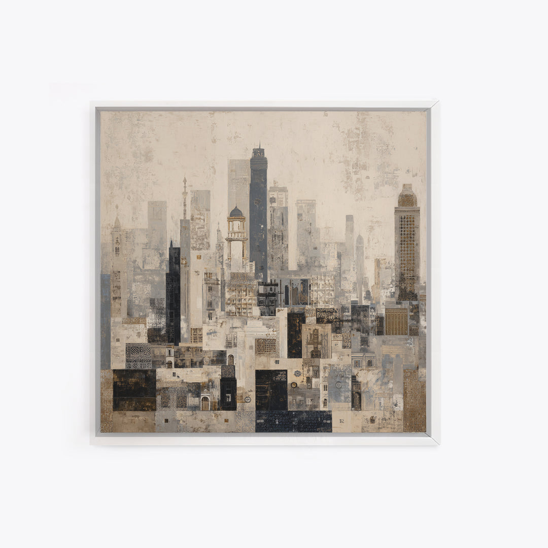 Black and White City Skyline Silhouette Canvas Print, Office Art, Downloadable Prints, Office Decor, Abstract Art, Focus, OFF-1x1-5