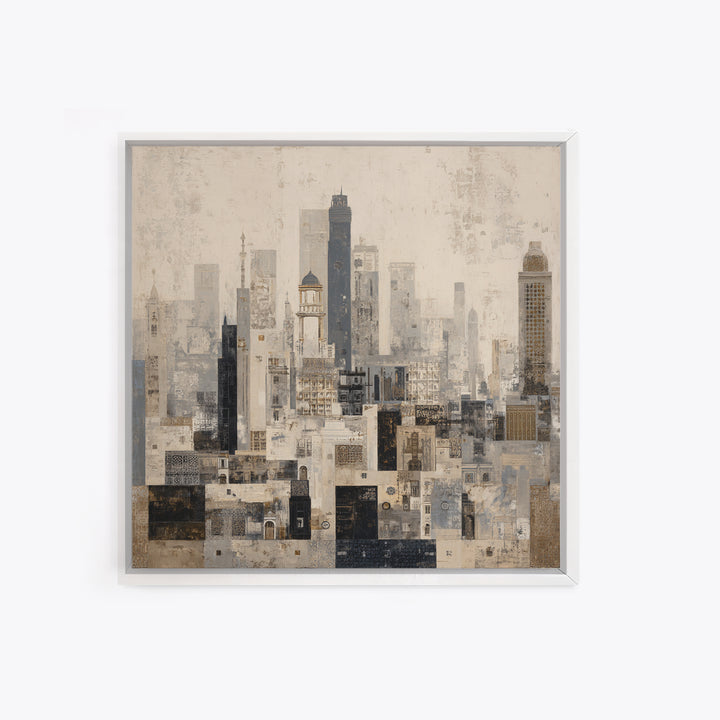 Black and White City Skyline Silhouette Canvas Print, Office Art, Downloadable Prints, Office Decor, Abstract Art, Focus, OFF-1x1-5