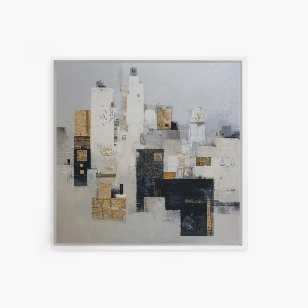 Black and White City Skyline Silhouette Framed Canvas Print, Office Art, Fine Art Print, Office Decor, Abstract Art, Focus, OFF-1x1-53