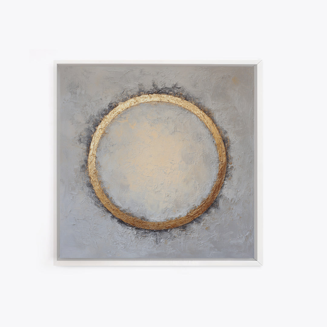 Gold Circle and Line Composition for Clarity Framed Canvas Print, Office Art, Office Decor, Abstract Art, Focus, OFF-1x1-56