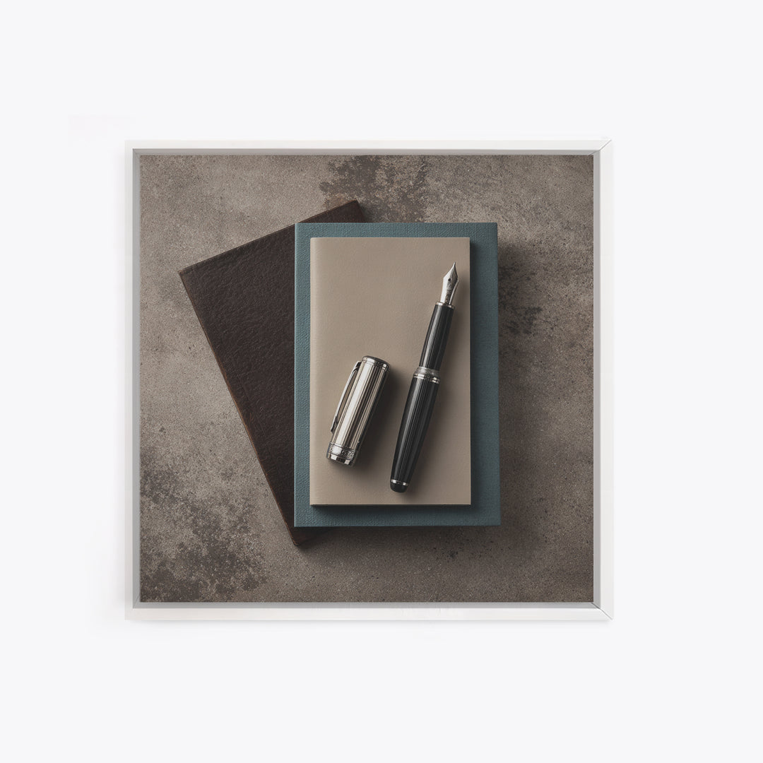 Fountain Pen and Notebook Still Life Without Canvas Print, Office Art, Cubicle Decor, Office Decor, Fine Art, Focus, OFF-1x1-94