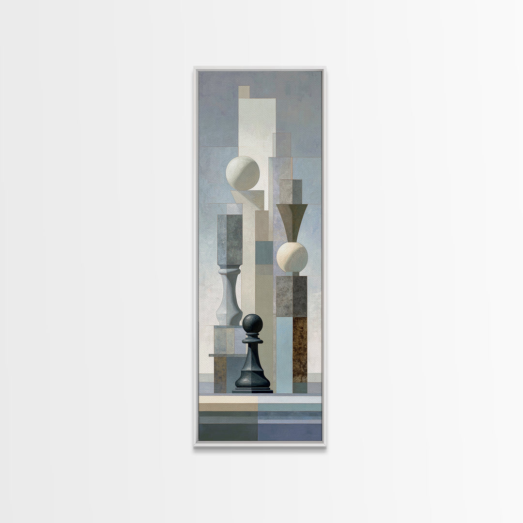Minimal Chess Piece Still Life Canvas Print, Office Art, Office Wall Art, Office Decor, Watercolor Art, Focus, OFF-1x3-1