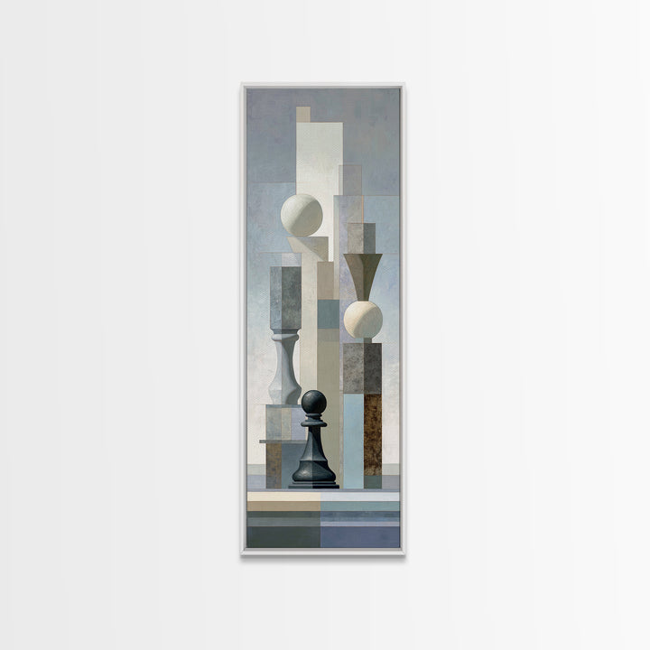 Minimal Chess Piece Still Life Canvas Print, Office Art, Office Wall Art, Office Decor, Watercolor Art, Focus, OFF-1x3-1