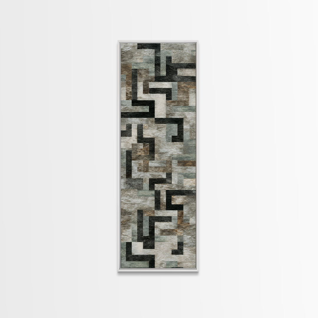 Geometric Labyrinth Pattern Framed Canvas Print, Office Art, Office Wall Art, Office Decor, Abstract Art, Focus, OFF-1x3-54
