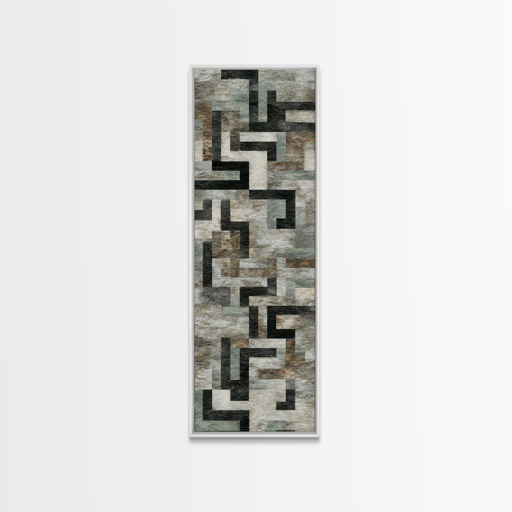 Geometric Labyrinth Pattern Framed Canvas Print, Office Art, Office Wall Art, Office Decor, Abstract Art, Focus, OFF-1x3-54