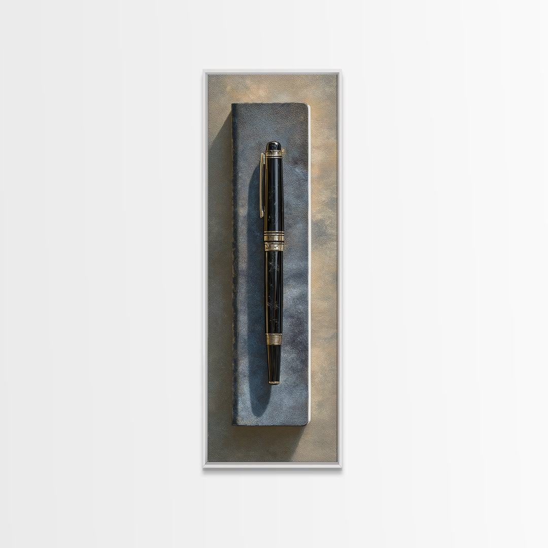 Fountain Pen and Notebook Still Life Without Canvas Print, Office Art, Gallery Decor, Office Decor, Oil Painting, Focus, OFF-1x3-82