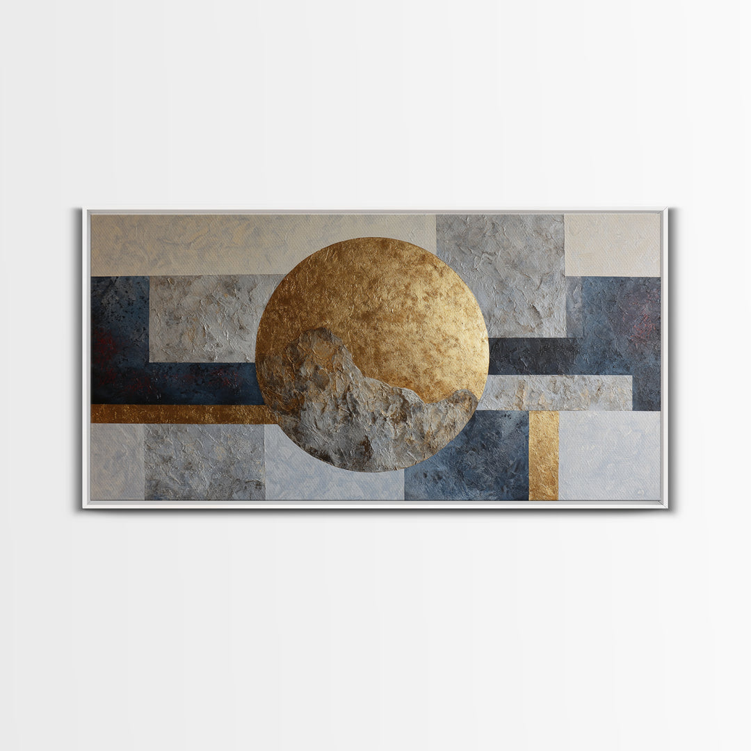 Gold Circle and Line Composition for Clarity Framed Canvas Print, Office Art, Living Room Decor, Office Decor, Fine Art, Focus, OFF-2x1-100