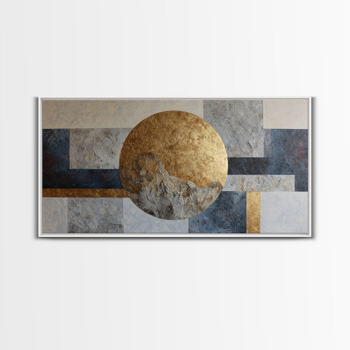 Gold Circle and Line Composition for Clarity Framed Canvas Print, Office Art, Living Room Decor, Office Decor, Fine Art, Focus, OFF-2x1-100