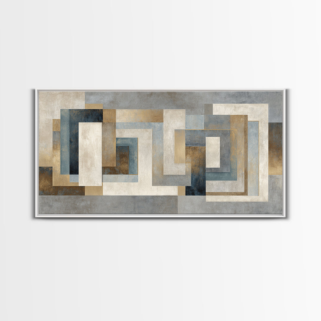 Geometric Labyrinth Pattern Framed Canvas Print, Office Art, Fine Art Print, Office Decor, Abstract Art, Focus, Poster, OFF-2x1-14