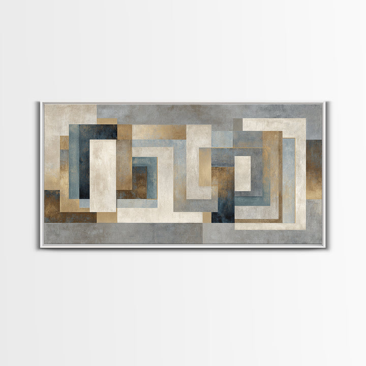 Geometric Labyrinth Pattern Framed Canvas Print, Office Art, Fine Art Print, Office Decor, Abstract Art, Focus, Poster, OFF-2x1-14