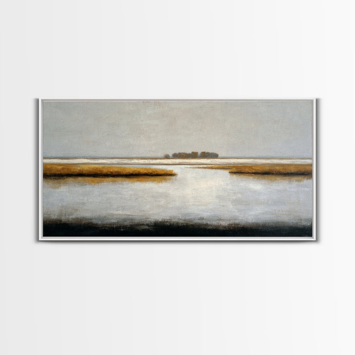 Dignified Neutral Landscape Framed Canvas Print, Office Art, Digital Wall Art, Office Decor, Oil Painting, Focus, OFF-2x1-3