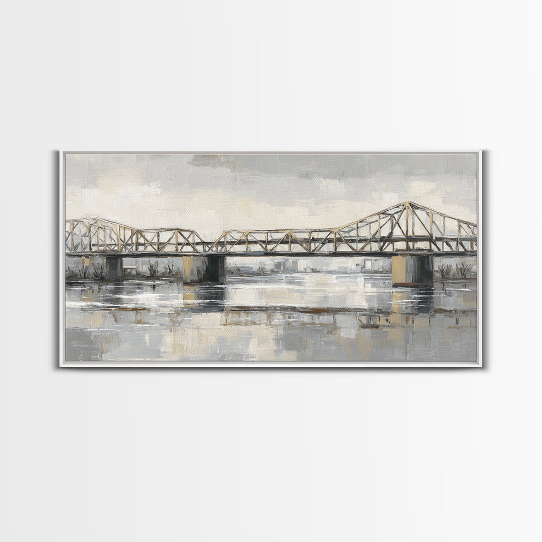 Monochrome Bridge Structure Framed Canvas Print, Office Art, Luxury Decor, Office Decor, Fine Art, Focus, Pet Portrait, OFF-2x1-6