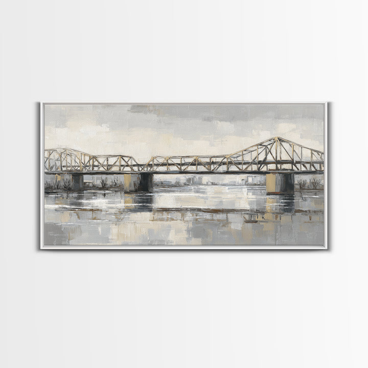 Monochrome Bridge Structure Framed Canvas Print, Office Art, Luxury Decor, Office Decor, Fine Art, Focus, Pet Portrait, OFF-2x1-6