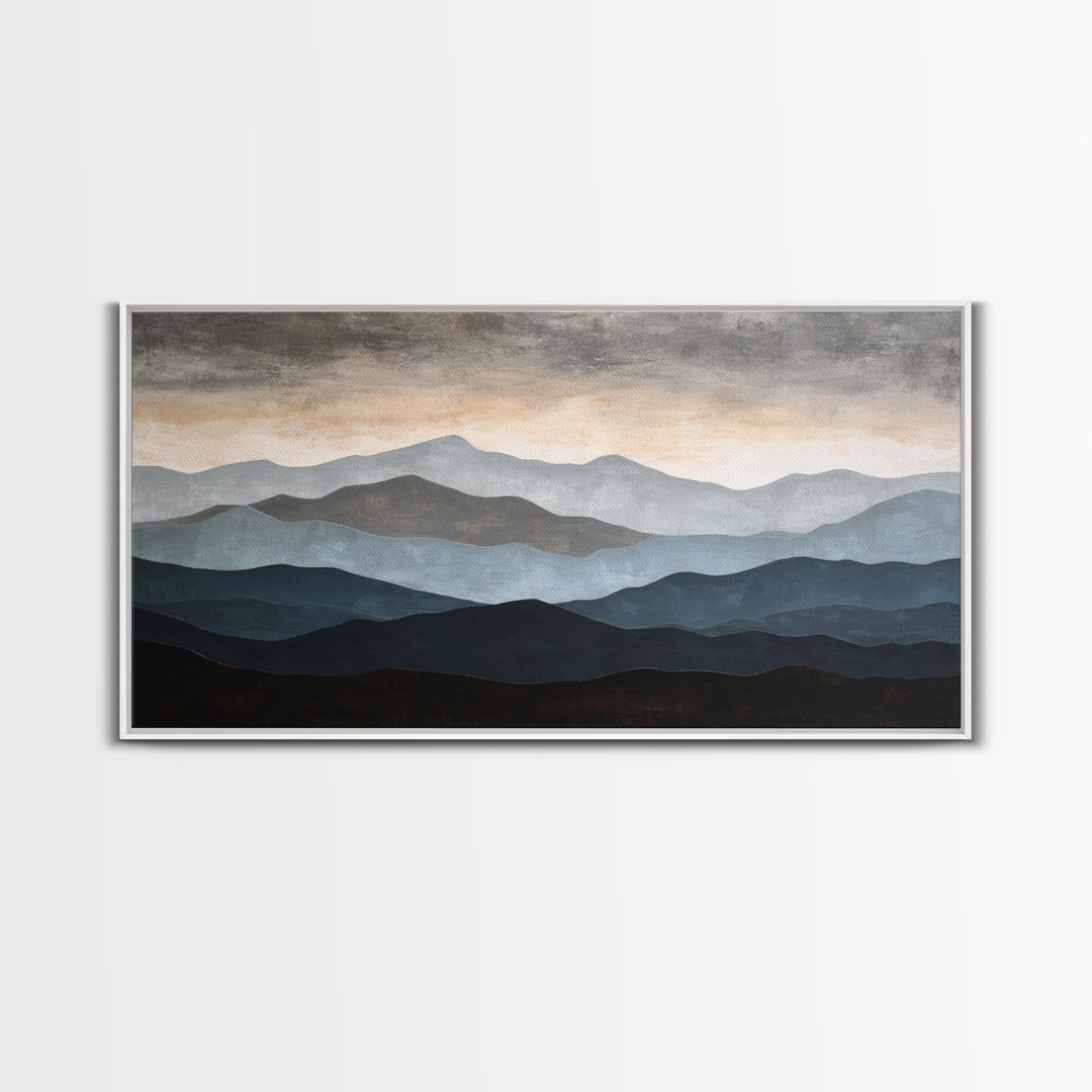 Minimal Mountain Sunrise for Focus Canvas Print, Office Art, Wall Decor, Office Decor, Oil Painting, Focus, Abstract Art, OFF-2x1-70