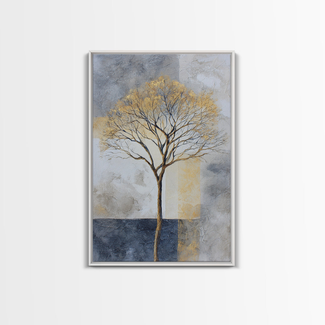 Ink Wash Tree Symbolizing Stability Framed Canvas Print, Office Art, Textured Painting, Office Decor, Fine Art, Focus, OFF-2x3-22