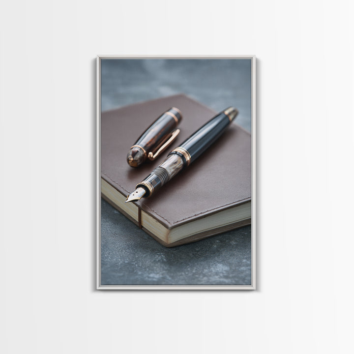 Fountain Pen and Notebook Still Life Without Canvas Print, Office Art, Minimalist Decor, Office Decor, Fine Art, Focus, OFF-2x3-54