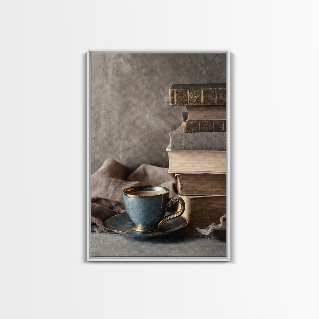 Books and Coffee Still Life Canvas Print, Office Art, Office Decor, Fine Art, Focus, Abstract Wall Art, Dopamine Decor, OFF-2x3-65