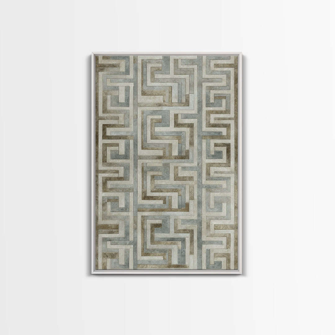 Geometric Labyrinth Pattern Framed Canvas Print, Office Art, Wall Decor, Office Decor, Abstract Art, Focus, Wall Prints, OFF-2x3-74