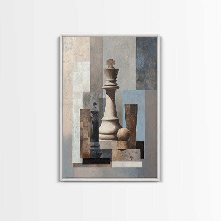 Minimal Chess Piece Still Life Framed Canvas Print, Office Art, Digital Wall Art, Office Decor, Fine Art, Focus, Dopamine Decor, OFF-2x3-93