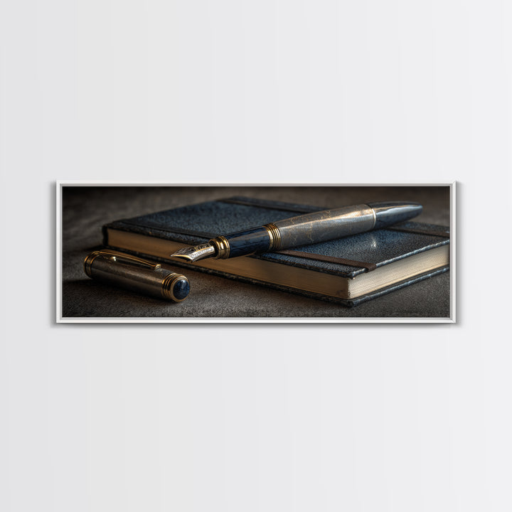 Fountain Pen and Notebook Still Life Without Canvas Print, Office Art, Cubicle Decor, Office Decor, Fine Art, Focus, OFF-3x1-14