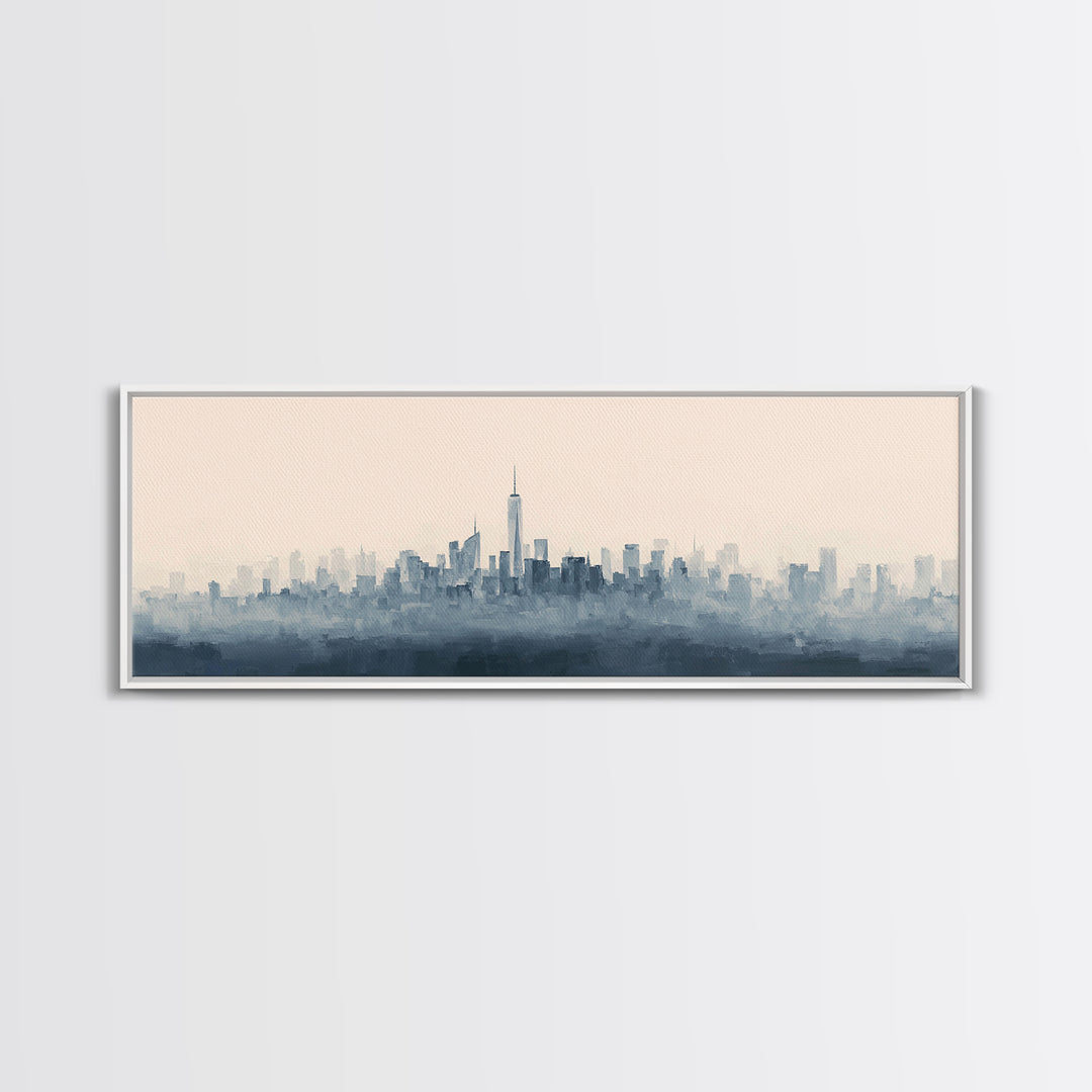 Black and White City Skyline Silhouette Canvas Print, Office Art, Office Decor, Abstract Art, Focus, Gallery Decor, OFF-3x1-21
