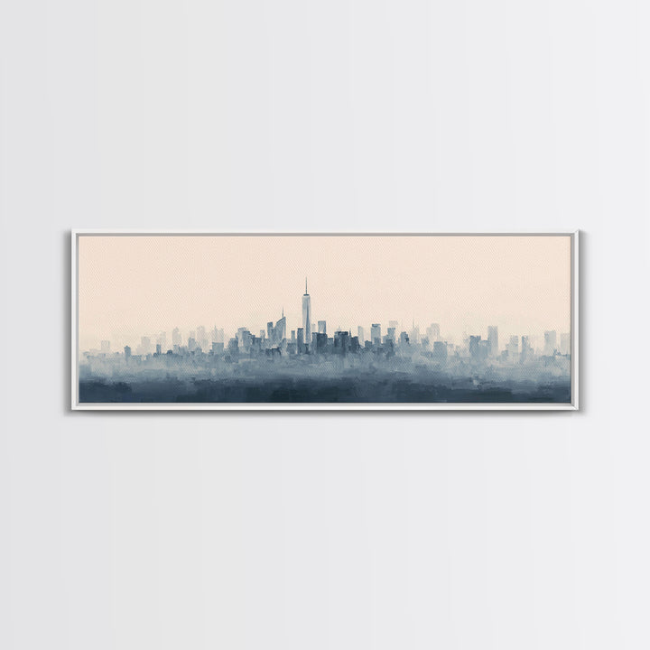 Black and White City Skyline Silhouette Canvas Print, Office Art, Office Decor, Abstract Art, Focus, Gallery Decor, OFF-3x1-21