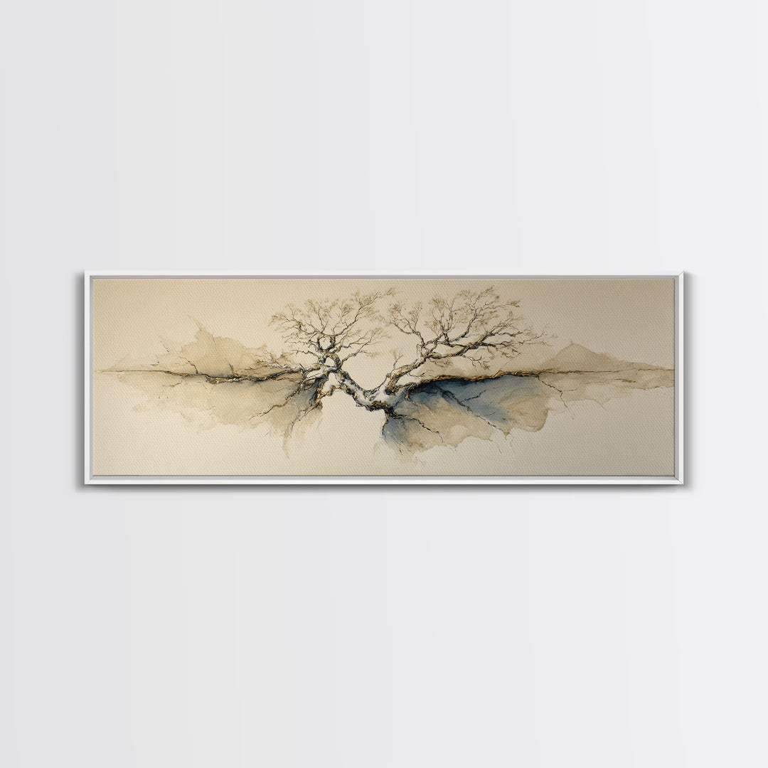 Ink Wash Tree Symbolizing Stability Canvas Print, Office Art, Wall Art, Office Decor, Fine Art, Focus, Boho, Art Deco, OFF-3x1-30