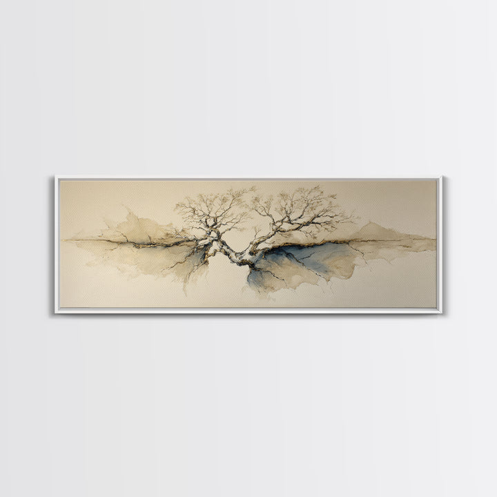 Ink Wash Tree Symbolizing Stability Canvas Print, Office Art, Wall Art, Office Decor, Fine Art, Focus, Boho, Art Deco, OFF-3x1-30