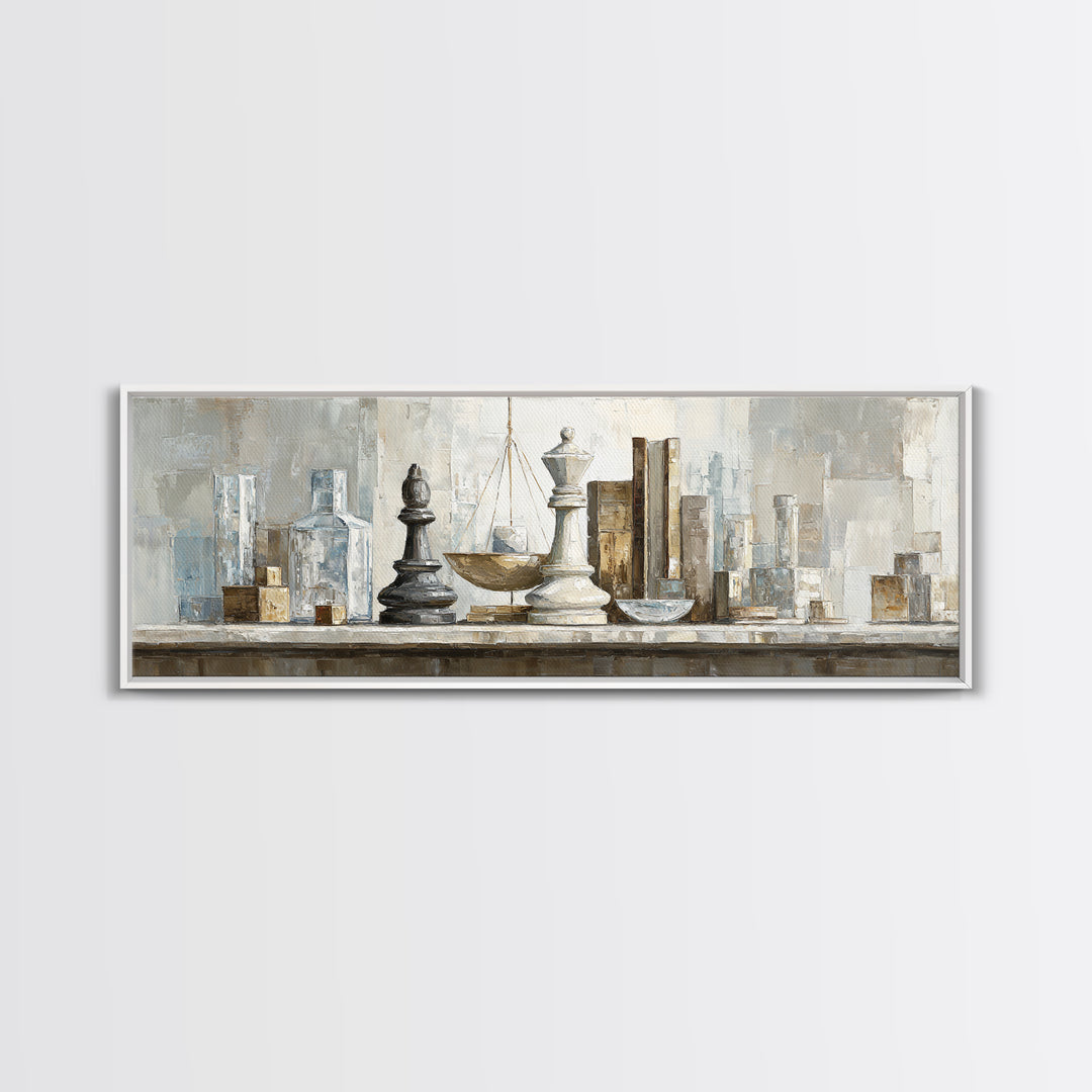 Minimal Chess Piece Still Life Framed Canvas Print, Office Art, Printables, Office Decor, Watercolor Art, Focus, OFF-3x1-5