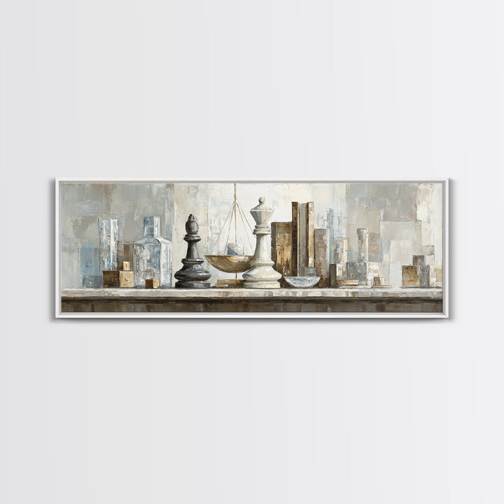 Minimal Chess Piece Still Life Framed Canvas Print, Office Art, Printables, Office Decor, Watercolor Art, Focus, OFF-3x1-5