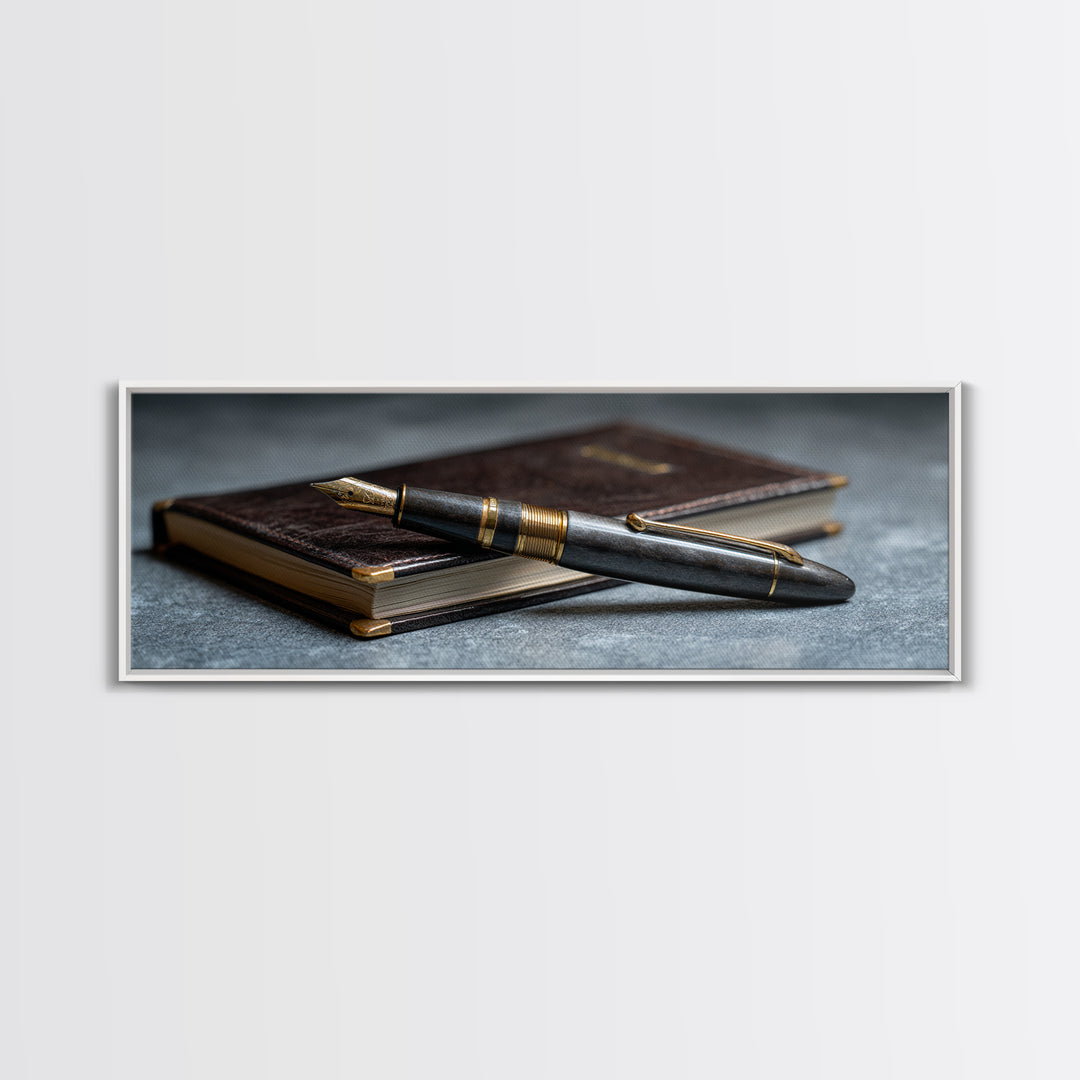 Fountain Pen and Notebook Still Life Without Canvas Print, Office Art, Office Decor, Watercolor Art, Focus, Abstract Wall Art, OFF-3x1-86