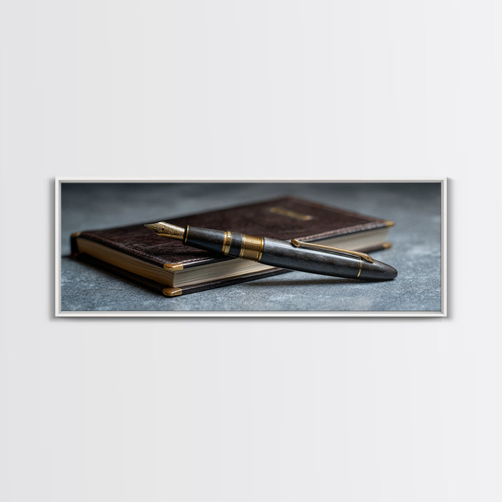 Fountain Pen and Notebook Still Life Without Canvas Print, Office Art, Office Decor, Watercolor Art, Focus, Abstract Wall Art, OFF-3x1-86