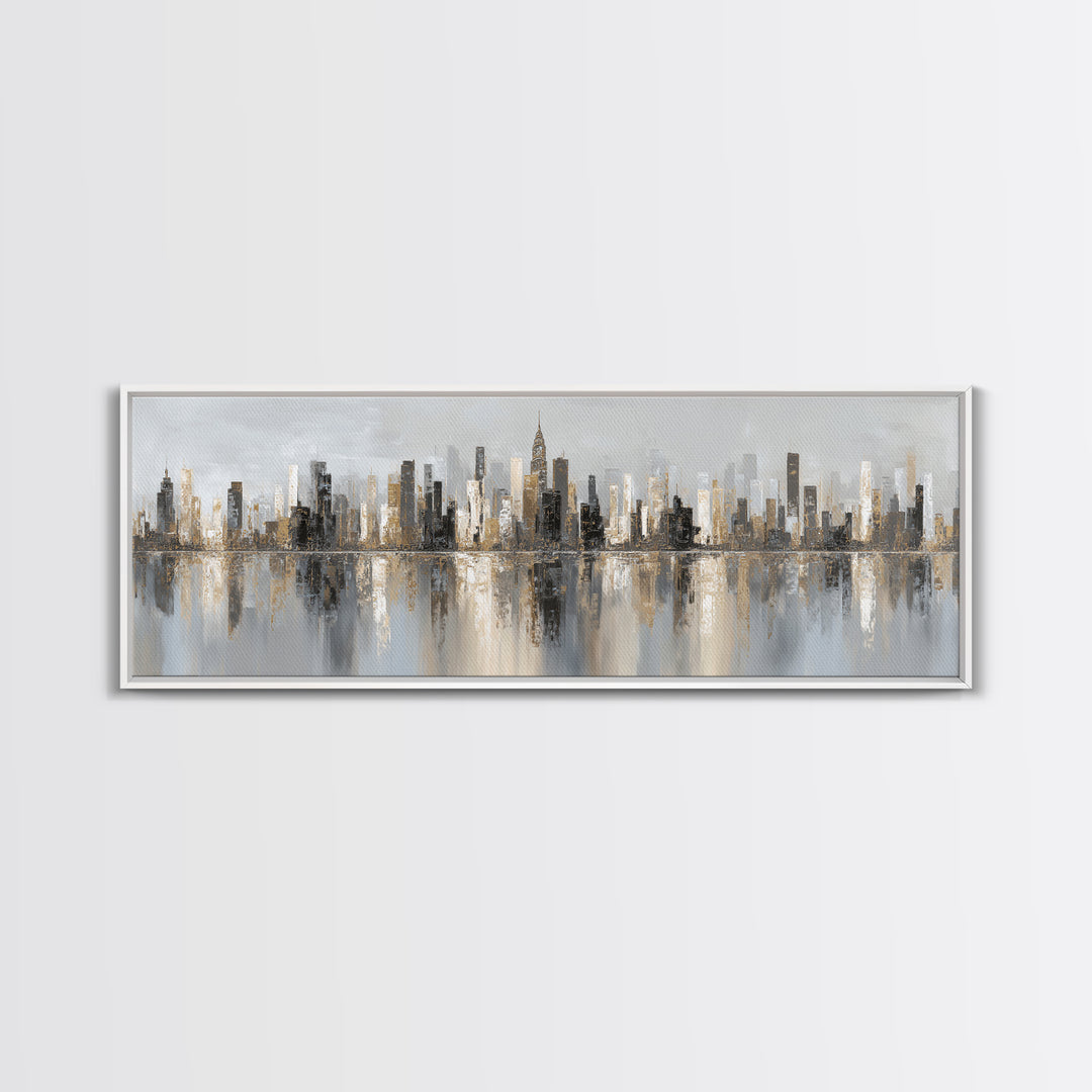 Black and White City Skyline Silhouette Canvas Print, Office Art, Trendy Wall Art, Office Decor, Focus, Minimalist Decor, OFF-3x1-93