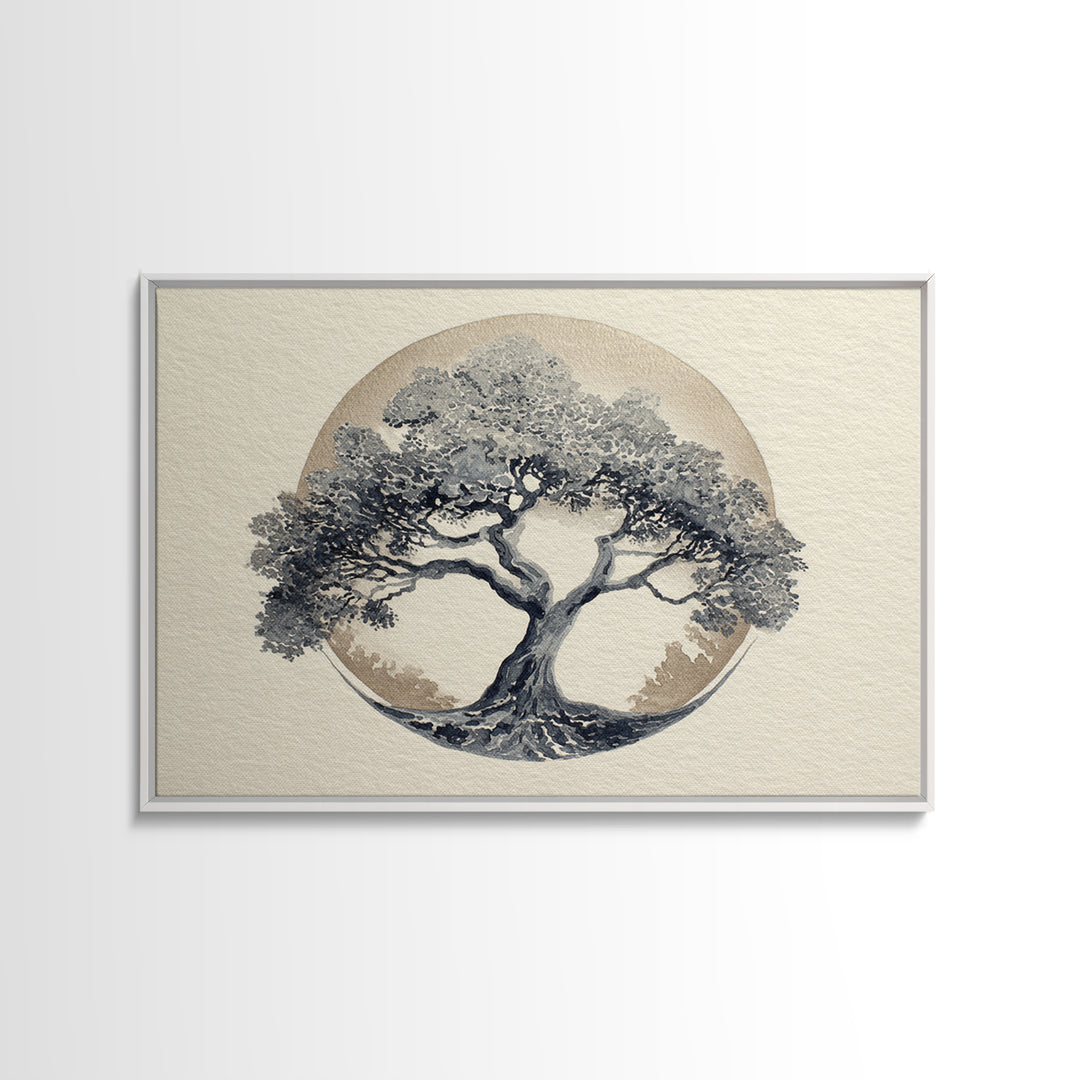 Ink Wash Tree Symbolizing Stability Framed Canvas Print, Office Art, Printable Wall Art, Office Decor, Fine Art, Focus, OFF-3x2-18