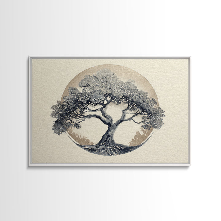 Ink Wash Tree Symbolizing Stability Framed Canvas Print, Office Art, Printable Wall Art, Office Decor, Fine Art, Focus, OFF-3x2-18