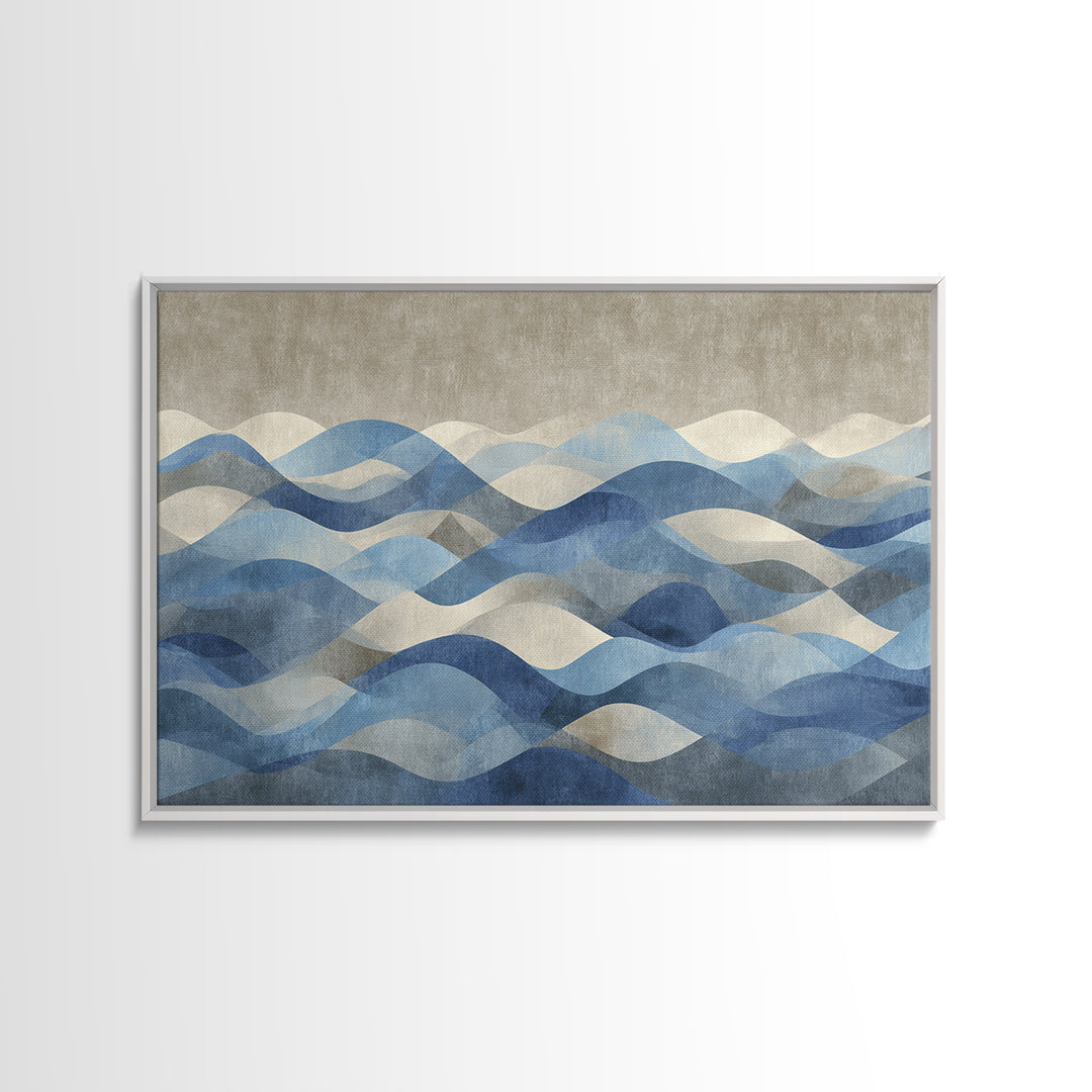Blue Abstract Wave Pattern for Focus Canvas Print, Office Art, Ai Art, Office Decor, Abstract Art, Focus, Trendy Wall Art, OFF-3x2-21