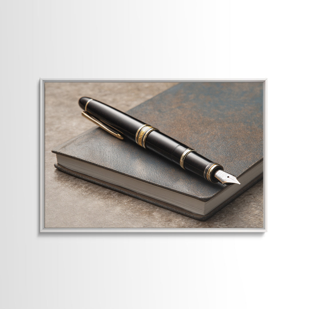 Fountain Pen and Notebook Still Life Without Canvas Print, Office Art, Office Decor, Watercolor Art, Focus, Abstract Wall Art, OFF-3x2-26