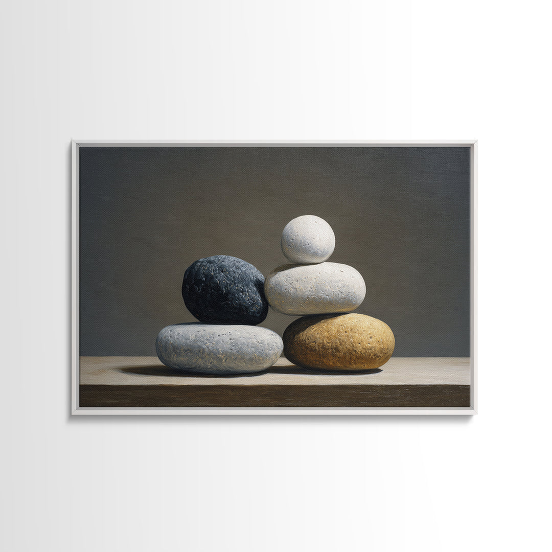 Balanced Stone Composition Framed Canvas Print, Office Art, Digital Wall Art, Office Decor, Fine Art, Focus, Dopamine Decor, OFF-3x2-28