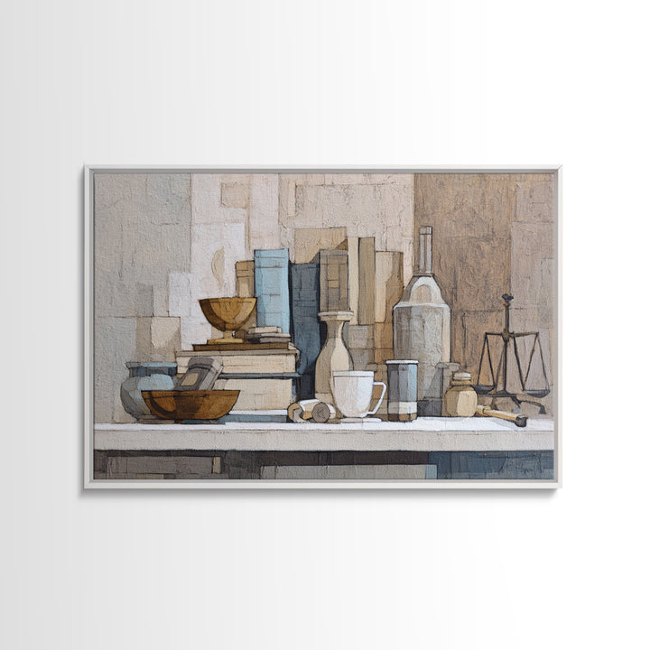 Books and Coffee Still Life Canvas Print, Office Art, Living Room Decor, Office Decor, Oil Painting, Focus, Fine Art Print, OFF-3x2-37