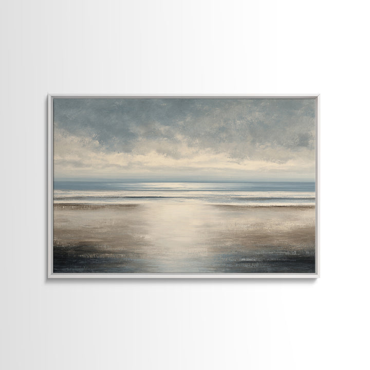 Calm Ocean Horizon for Stress Relief Framed Canvas Print, Office Art, Neutral Decor, Office Decor, Fine Art, Focus, Wall Art, OFF-3x2-39