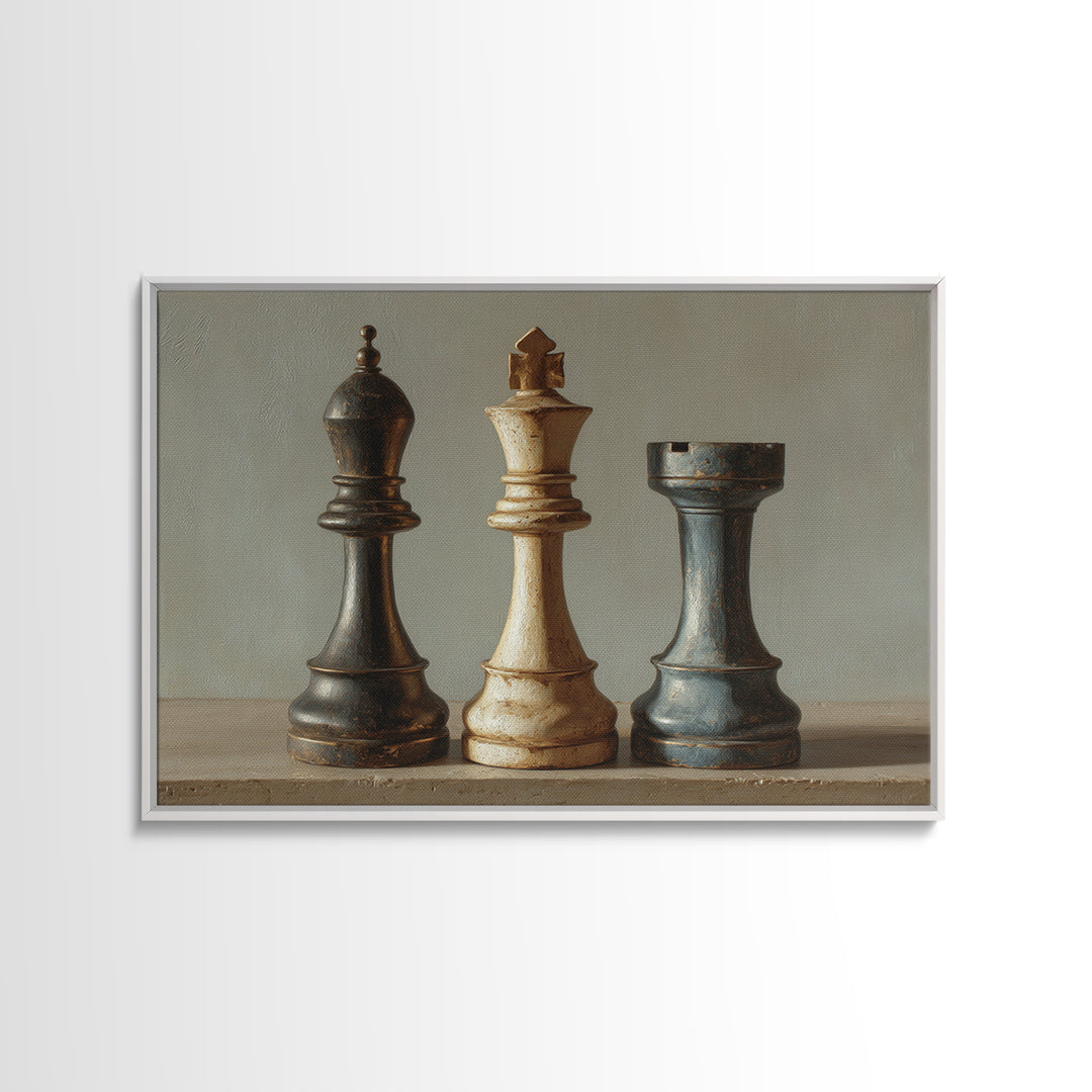 Minimal Chess Piece Still Life Framed Canvas Print, Office Art, Abstract Wall Art, Office Decor, Watercolor Art, Focus, OFF-3x2-65