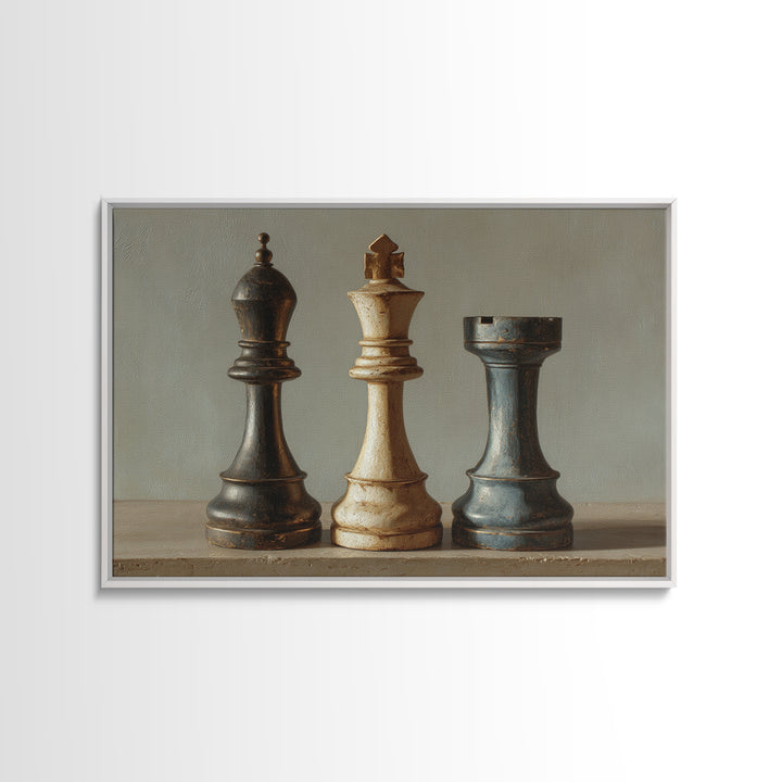 Minimal Chess Piece Still Life Framed Canvas Print, Office Art, Abstract Wall Art, Office Decor, Watercolor Art, Focus, OFF-3x2-65
