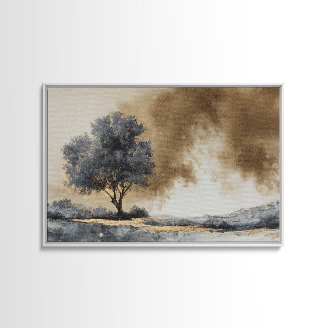 Ink Wash Tree Symbolizing Stability Canvas Print, Office Art, Art Deco, Office Decor, Fine Art, Focus, Bedroom Wall Art, OFF-3x2-66