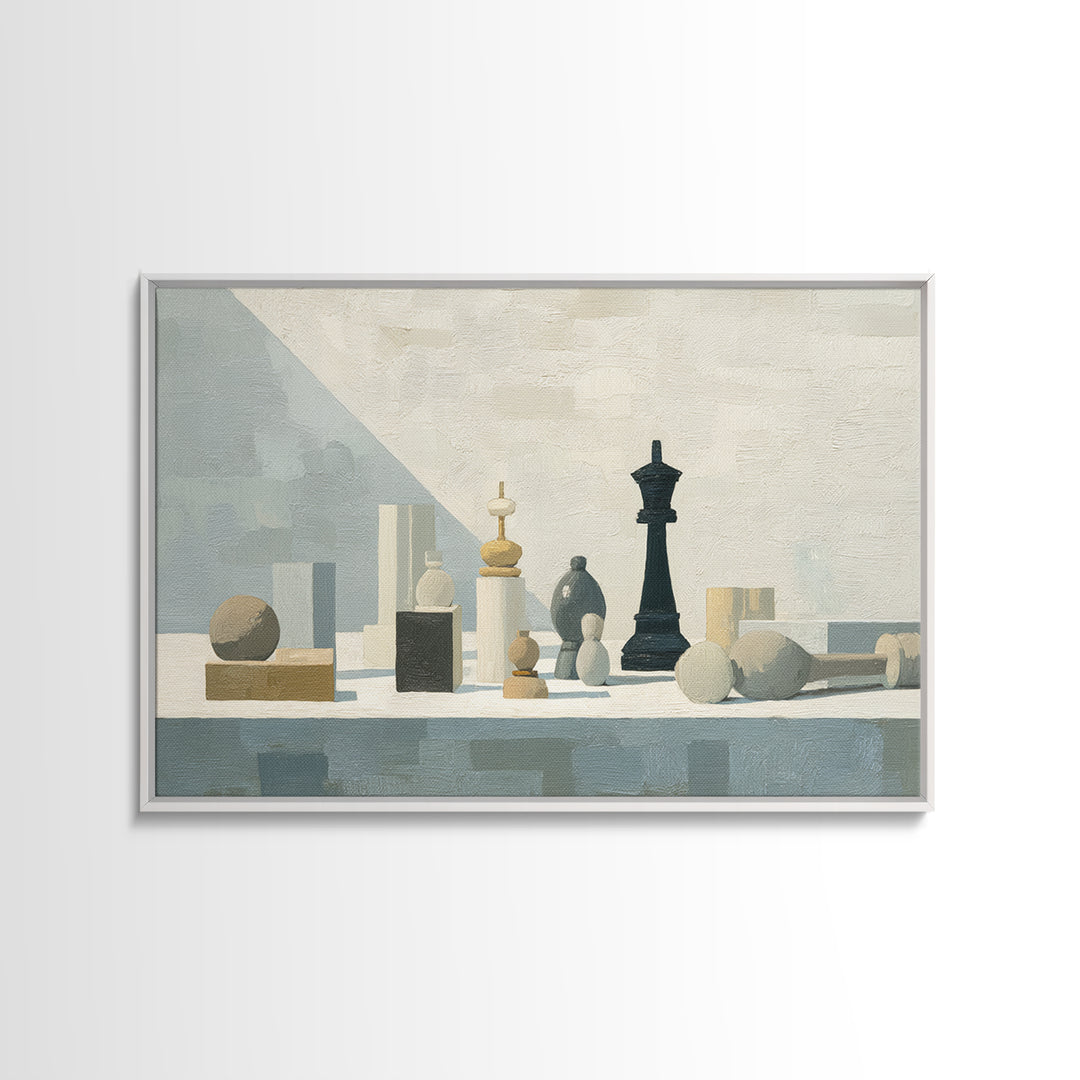 Minimal Chess Piece Still Life Canvas Print, Office Art, Downloadable Prints, Office Decor, Oil Painting, Focus, OFF-3x2-89