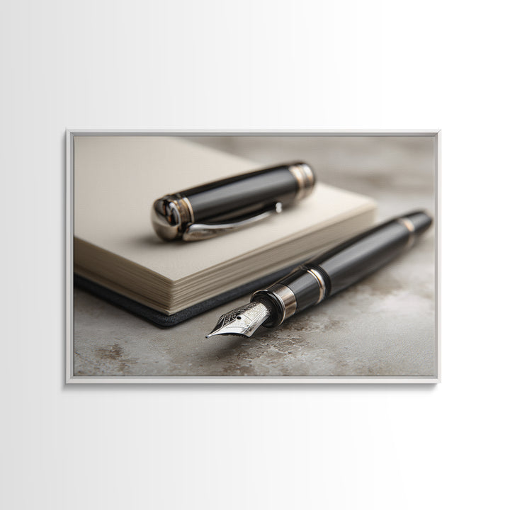 Fountain Pen and Notebook Still Life Without Canvas Print, Office Art, Living Room Decor, Office Decor, Fine Art, Focus, OFF-3x2-98