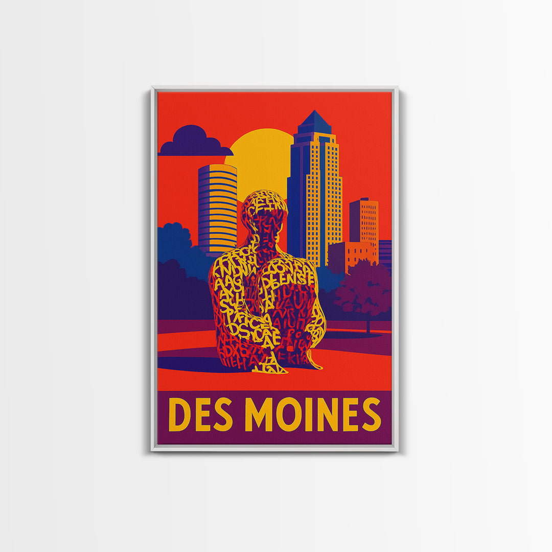 Des Moines Travel Poster, Framed Canvas Print, High Contrast City Poster, Des Moines Poster Print, Travel Poster Art, City Travel Prints